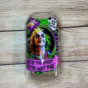 Beetle Juice Design 16oz Libby Glass Cup With Bamboo Lid & Reusable Glass Straw